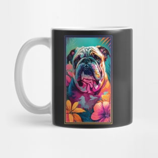 Bulldog Vibrant Tropical Flower Tall Digital Oil Painting Portrait 2 Mug